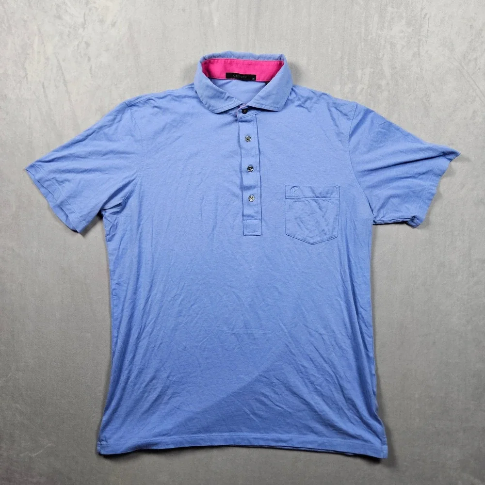 Greyson Polo Shirt Mens Medium Blue‎ Pima Cotton Blend Pocket Golf Logo Stretch